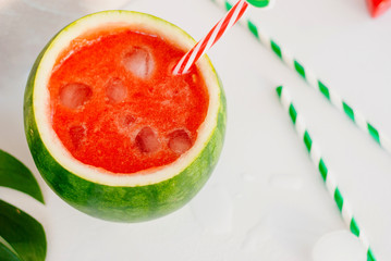 Tasty watermelon smoothie in the fresh watermelon