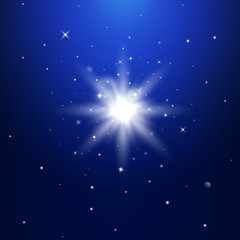 Naklejka na ściany i meble Star burst with sparkles. Light effect. Blue background. glitter texture