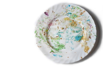 White plate with cake residues isolated on a white background