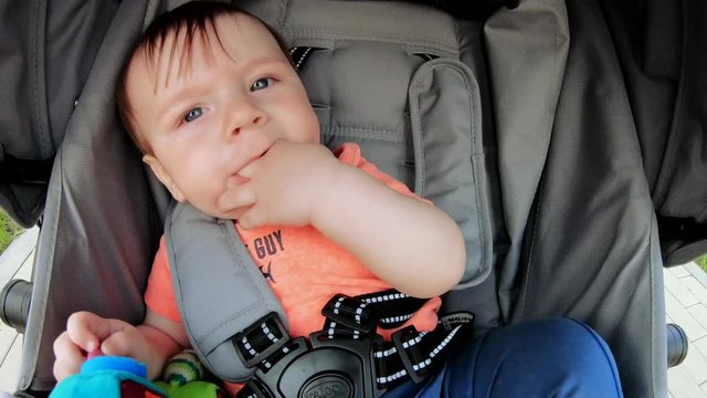 Baby boy in a stroller