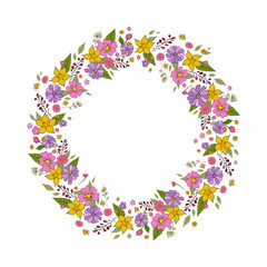 Vector flowers set. Beautiful wreath. Elegant floral collection with isolated blue,pink leaves and flowers, hand drawn watercolor. Design for invitation, wedding or greeting cards