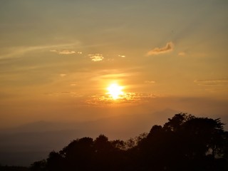 The landscape of evening sunset over the mountain, Nan, Thailand