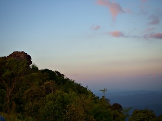 The lanscape of the lion head mountain and the horizon at Nan, Thailand