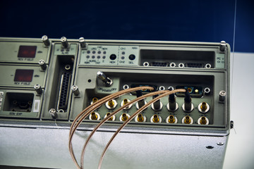 Milan Italy April 2019 - Museum of technology Leonardo da Vinci - back view of control panel vintage old electronic device.