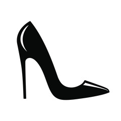High heel shoes icon. Isolated sign black female shoes with high heel on white background. Vector illustration - obrazy, fototapety, plakaty