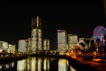 Fototapeta na wymiar Night View of Minatomirai, Japan