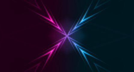Dark abstract futuristic background. Neon lines, glow. Neon lines, shapes. Pink and blue glow