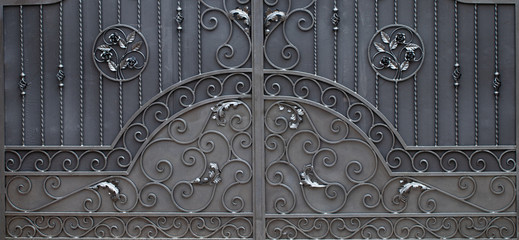 Wrought-iron gates, ornamental forging, forged elements close-up.