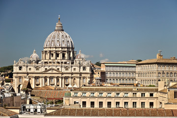 Vatican City and St. Peter's Basilica. Rome, view with a view of the Vatican palaces taken from a...
