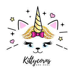 Vector illustration of fantasy animal cat kittycorn.