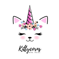 Vector illustration of fantasy animal cat kittycorn.