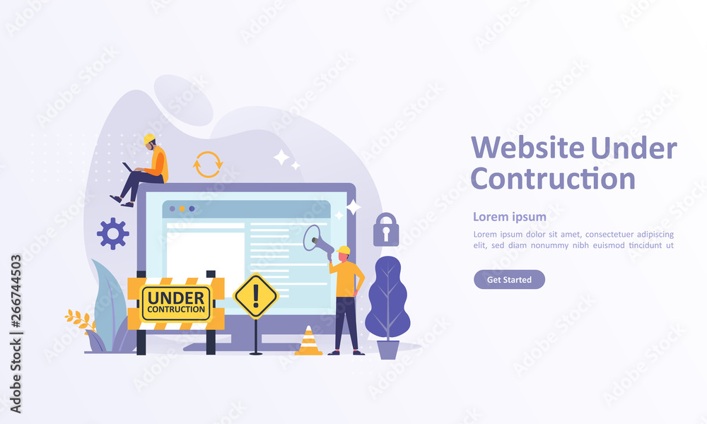 Wall mural website is under construction concept, a team fixing web system, updating the server by developers s