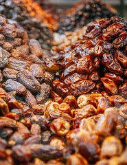 Sweet dry Date palm fruit in Souk or market Abu Dhabi. UAE
