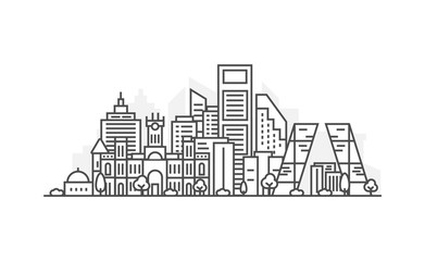 Madrid, Spain architecture line skyline illustration. Linear vector cityscape with famous landmarks, city sights, design icons. Landscape with editable strokes.