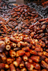 Sweet dry Date palm fruit in Souk or market Abu Dhabi. UAE