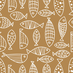 Seamless pattern with cute fish. Sea background. Seamless pattern can be used for wallpaper, pattern fills, web page background, surface textures.