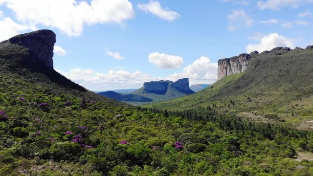 Chapada Diamantina beautiful mountains 4K. Aerial POV Drone moving backwards