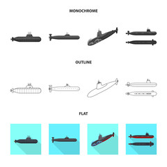 Vector illustration of war  and ship sign. Set of war  and fleet vector icon for stock.