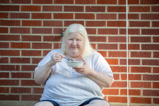 Blind Woman Eating Ice-Cream