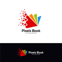 tech book logo designs, pixel book logo template, online learning logo designs
