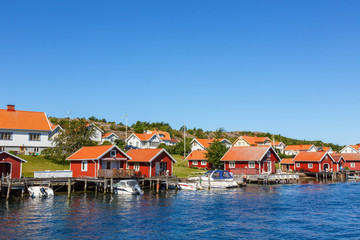 Fototapeta na wymiar View to a idyllisky coastal village on the Swedish coast