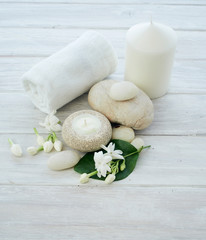 Spa setting on white wooden background