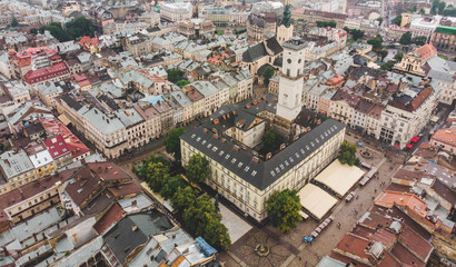 Fototapeta na wymiar aerial view of center of old european city with beautiful architecture