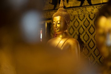 Golden buddish state in the art style at watbangpleeyainai temple ,Samutprakan ,Thailand