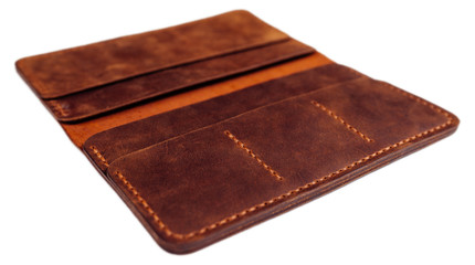 Leather accessories on a white background, wallets, 