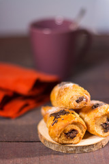 Three mini croissants with chocolate
