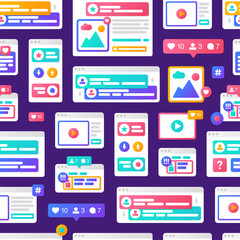 Vector illustration pattern social media communication concept with colorful cross-platform browser windows.