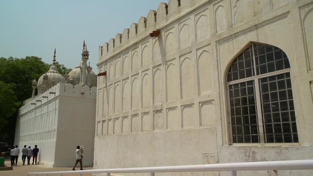 The Moti Masjid  (Pearl Mosque) is a white marble mosque inside the Red Fort (Lal Qila) complex.  (Pearl Mosque) at the Red Fort (Lal Qila)  Handheld.