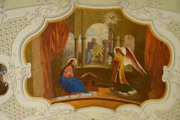 "Maria Verkündigung", Deckengemälde der Klosterkirche, Engelberg, Obwalden, Schweiz