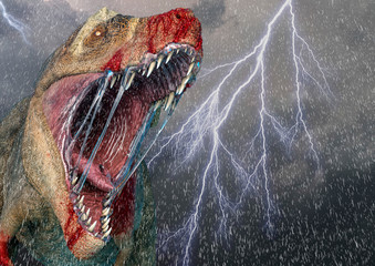 tyrannosaurus rex attack in a storm sky background © DM7
