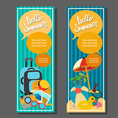 hello summer vertical banner travel and swim