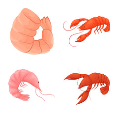 Vector illustration of shrimp and crab logo. Set of shrimp and sea stock vector illustration.