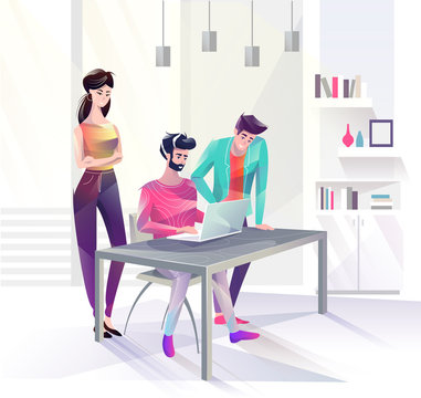 Concept in flat style with office workers.