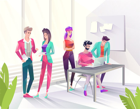 Concept in flat style with office workers.
