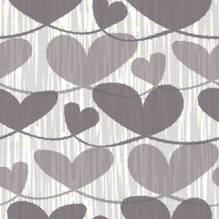 Hand drawn neutral brown pastel hearts with watercolor striped texture. Seamless vector pattern on cream background. Perfect for health, food, beauty products, stationery, gitftwrap, cards, scrapbooks