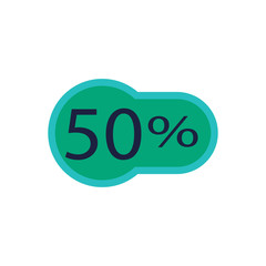 50% - Fifty Percent with shadow. Cut paper isolated on a white background.Vector illustration.