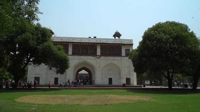 Bhadon Pavilion in Hayat Baksh Bagh of Red Fort at Delhi.Handheld. Wide shot. WS.