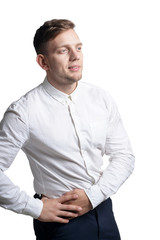 Portrait of young man posing on white background