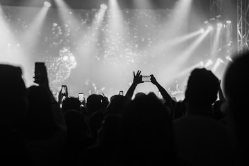 hands to the skies of people dancing and having fun at the live music concert