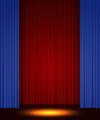 Empty theatre stage with curtain. Background for show, presentation, concert, design