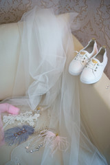 wedding dress and shoes