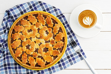 Homemade pie with cottage cheese and prunes