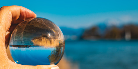 Crystal ball landscape shot at the famous Chiemsee-Bavaria-Germany