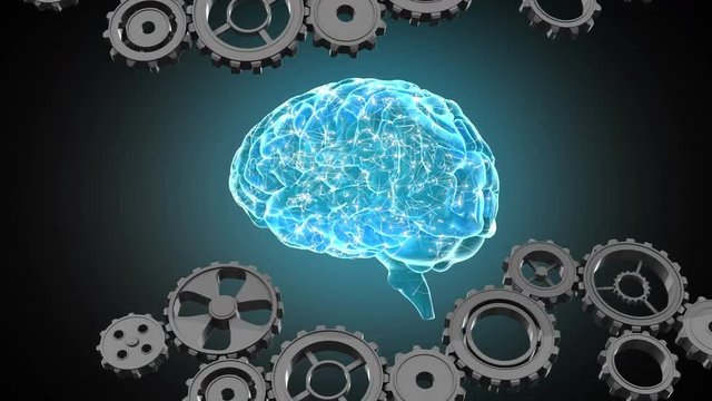 Gears and glowing human brain