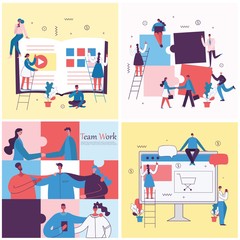 Vector illustrations of the office concept business people in the flat style. E-learning, project management, start up, digital marketing and mobile advertising business concept
