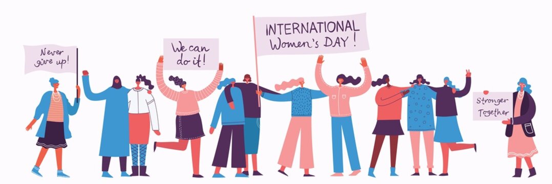 Stronger together. Feminine concept and woman empowerment design for banners